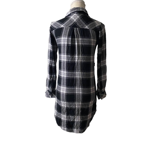 Rails Black Grey White Check Plaid Long Sleeve Button-Front Mini Dress Women XS - Picture 12 of 13